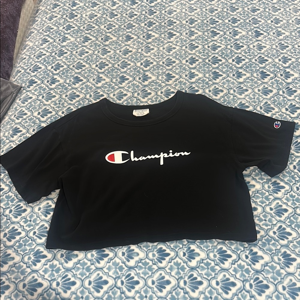 Champion Black Logo Crop Top